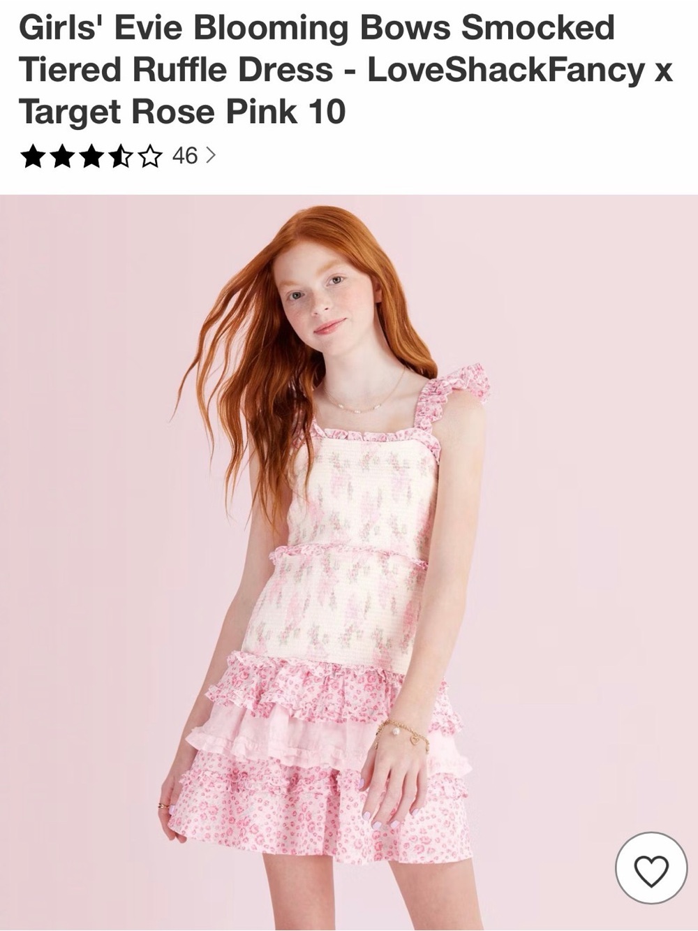 LOVESHACKFANCY x Target Girls' Pink Floral Tiered Ruffle Dress: SIZE 10